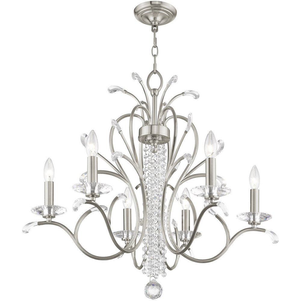 Nickel Six Light Metal Dimmable Chandelier With Shades