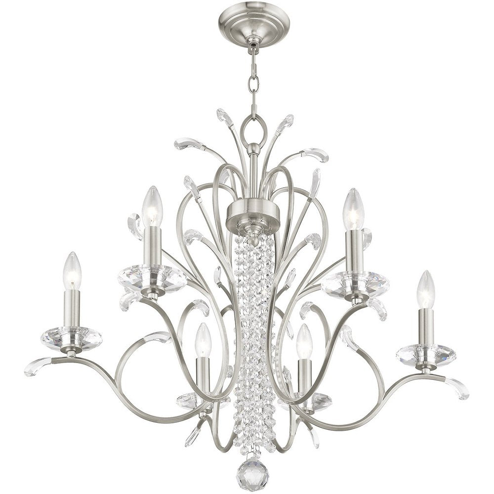 Nickel Six Light Metal Dimmable Chandelier With Shades