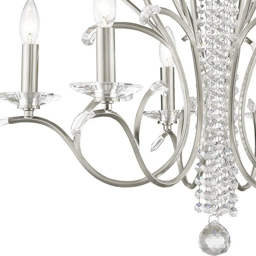 Nickel Six Light Metal Dimmable Chandelier With Shades