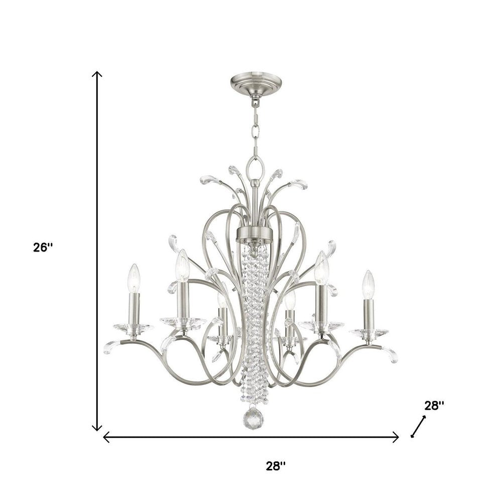 Nickel Six Light Metal Dimmable Chandelier With Shades