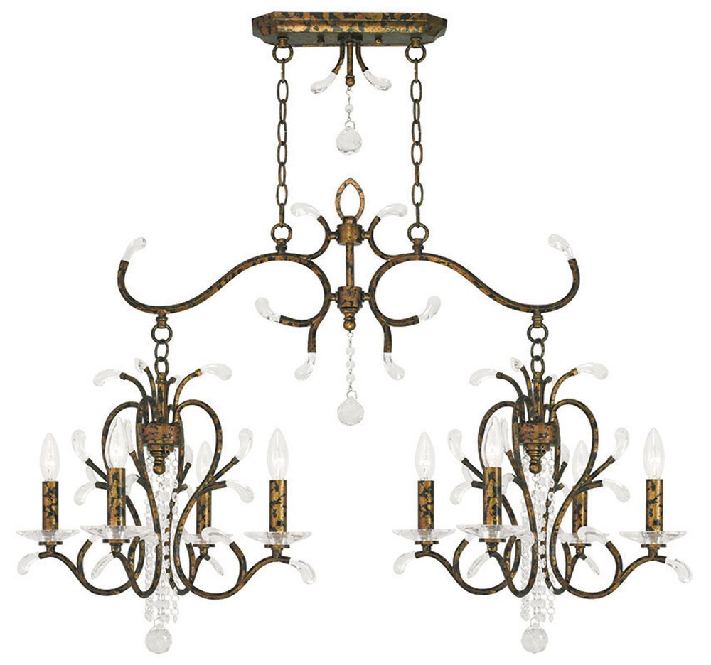Bronze And Clear Eight Light Metal Dimmable Chandelier With Shades