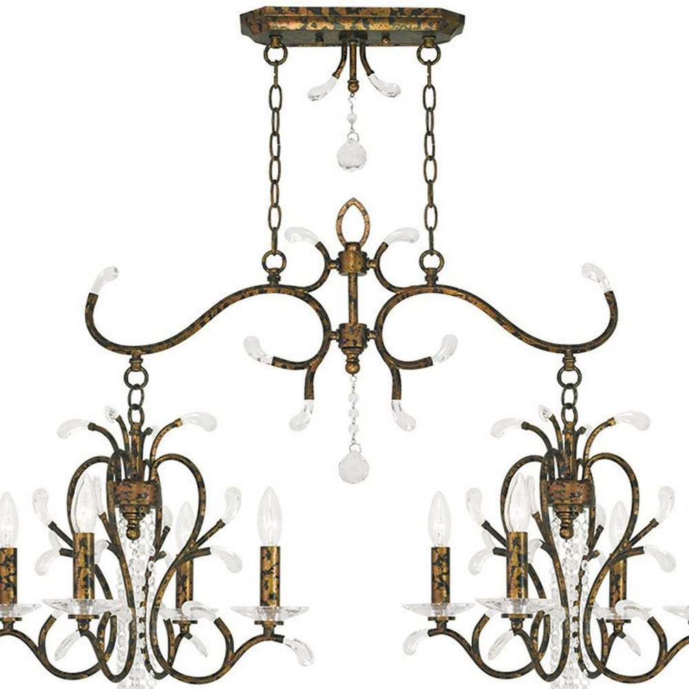 Bronze And Clear Eight Light Metal Dimmable Chandelier With Shades