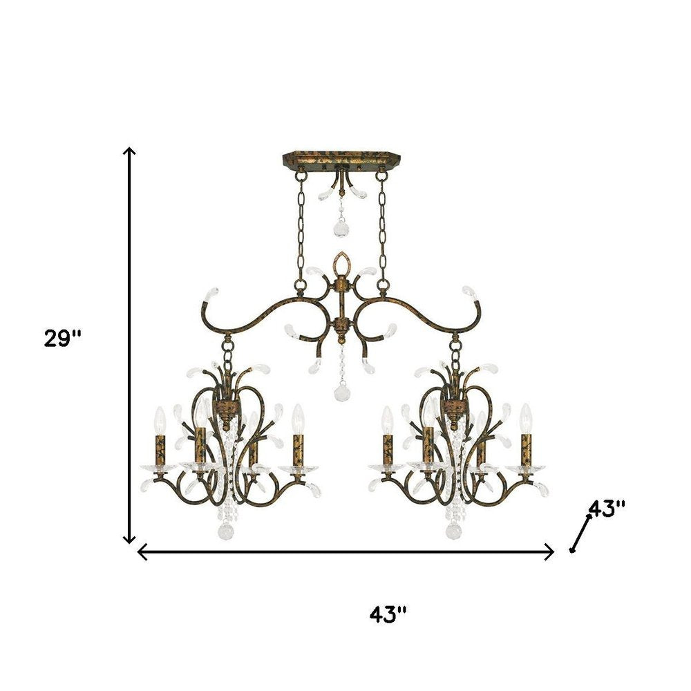 Bronze And Clear Eight Light Metal Dimmable Chandelier With Shades