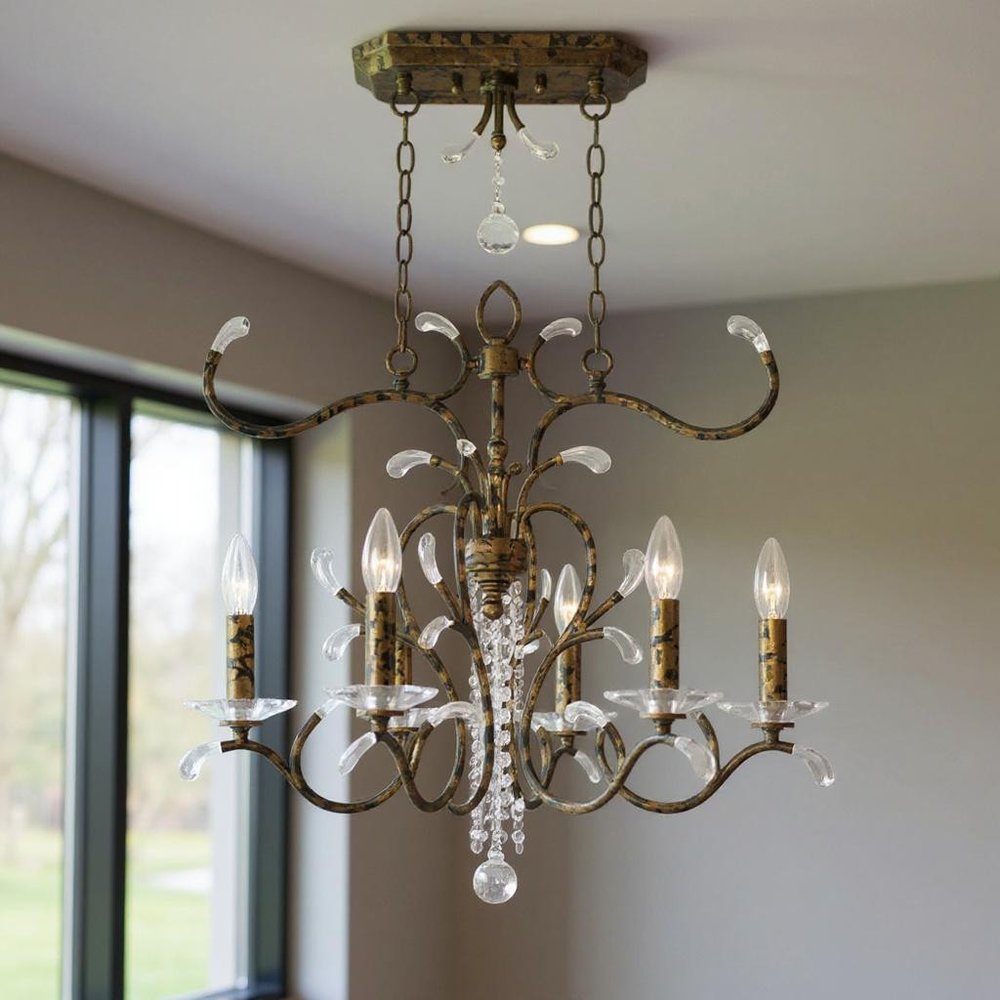 Bronze And Clear Eight Light Metal Dimmable Chandelier With Shades