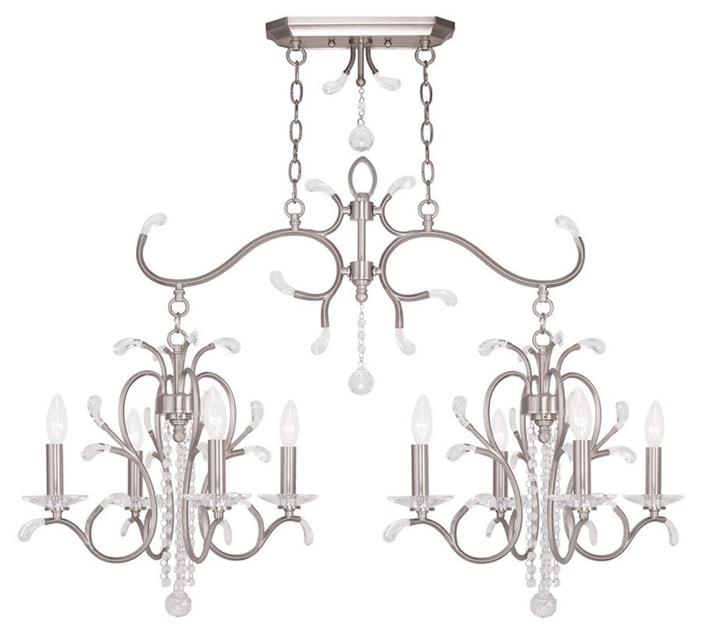 Nickel And Clear Eight Light Metal Dimmable Chandelier With Shades