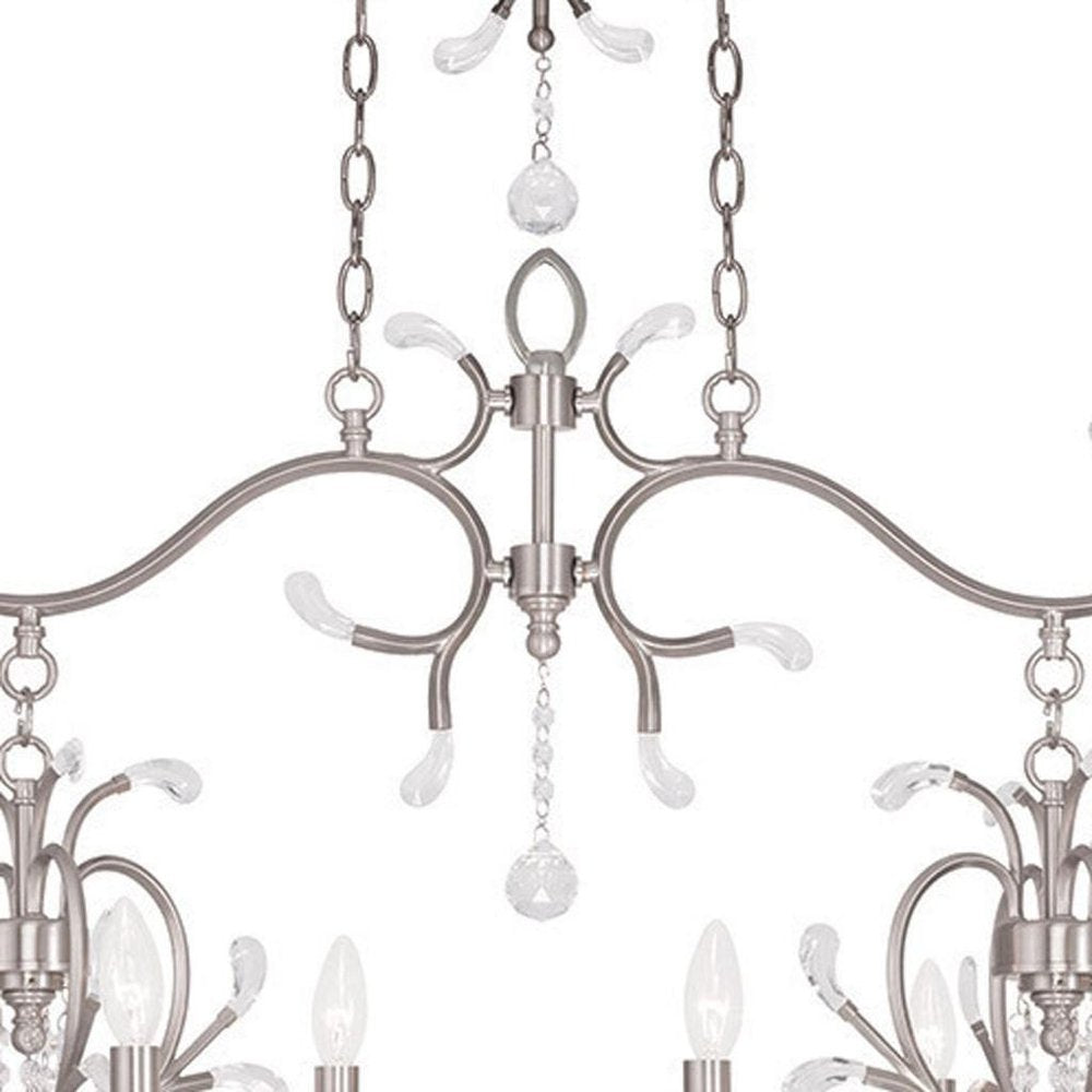 Nickel And Clear Eight Light Metal Dimmable Chandelier With Shades