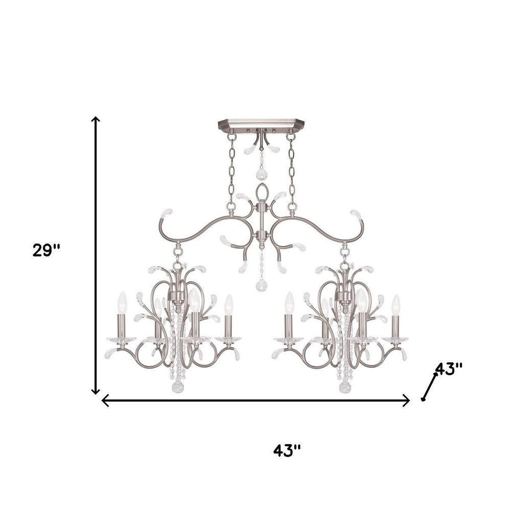 Nickel And Clear Eight Light Metal Dimmable Chandelier With Shades