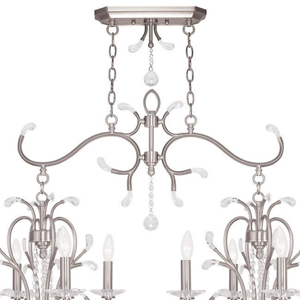 Nickel And Clear Eight Light Metal Dimmable Chandelier With Shades