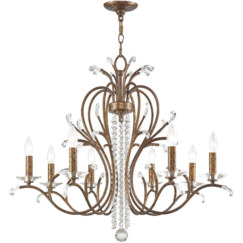 Bronze Eight Light Metal Dimmable Chandelier With Shades