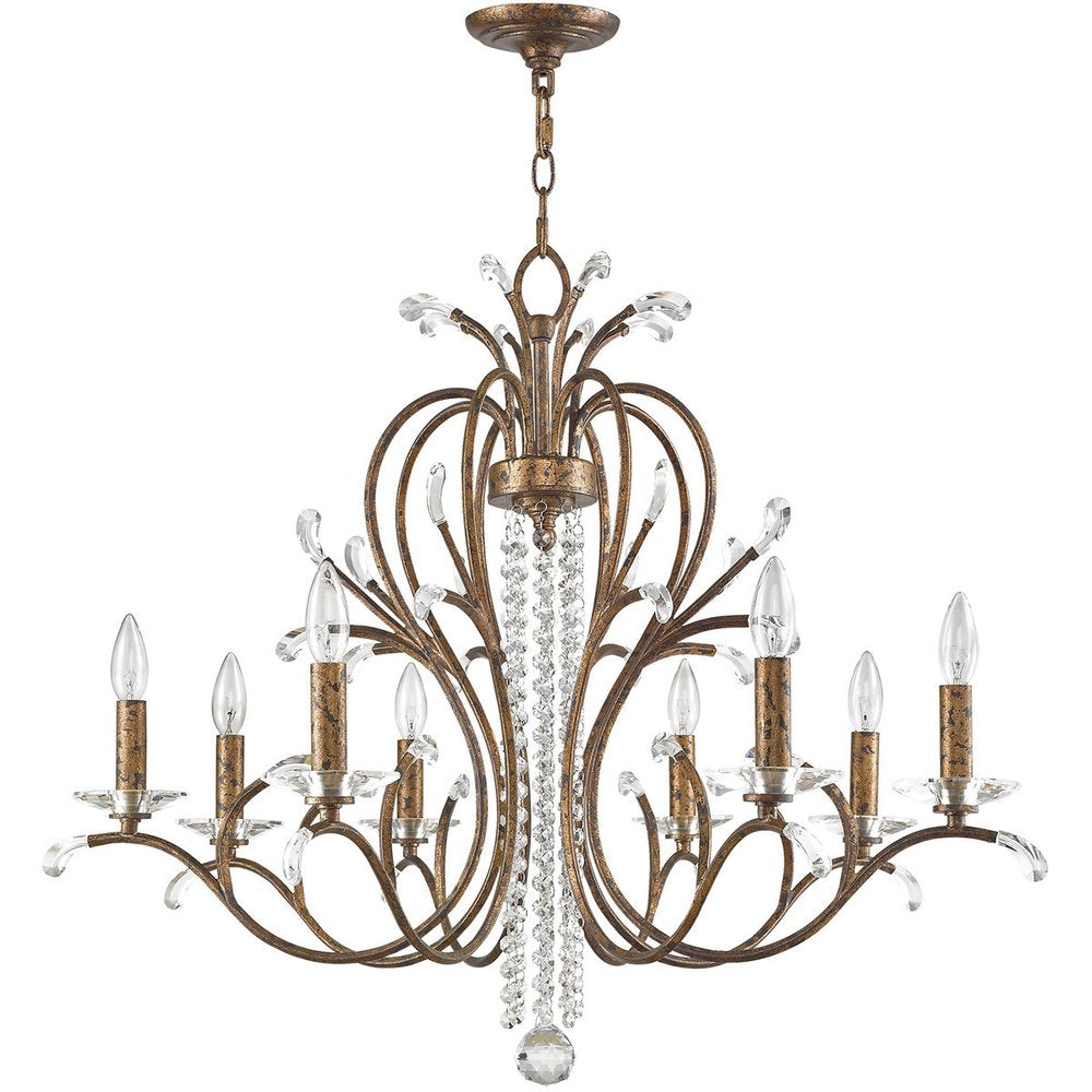 Bronze Eight Light Metal Dimmable Chandelier With Shades