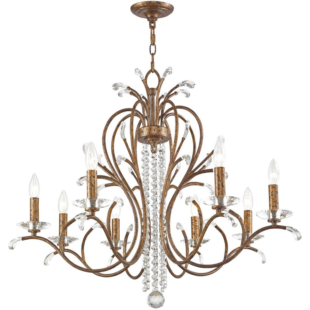 Bronze Eight Light Metal Dimmable Chandelier With Shades