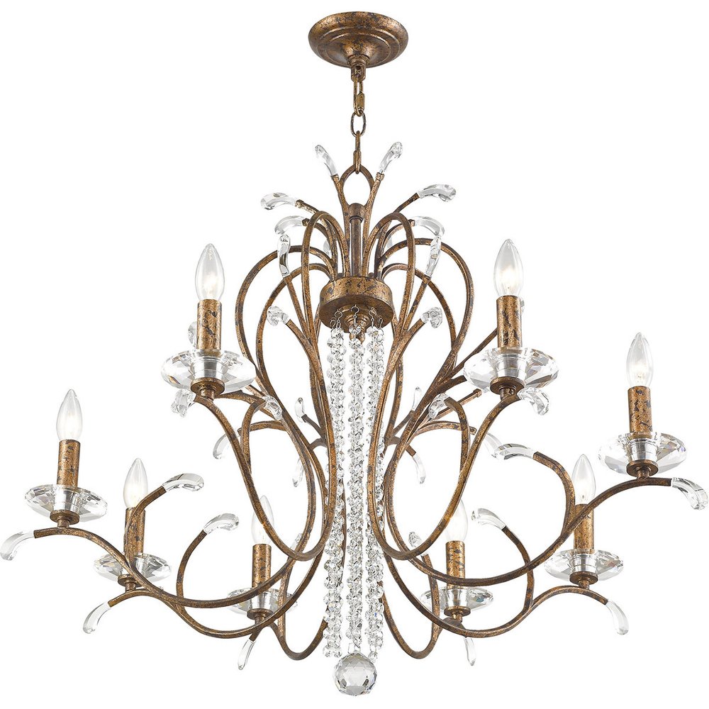 Bronze Eight Light Metal Dimmable Chandelier With Shades