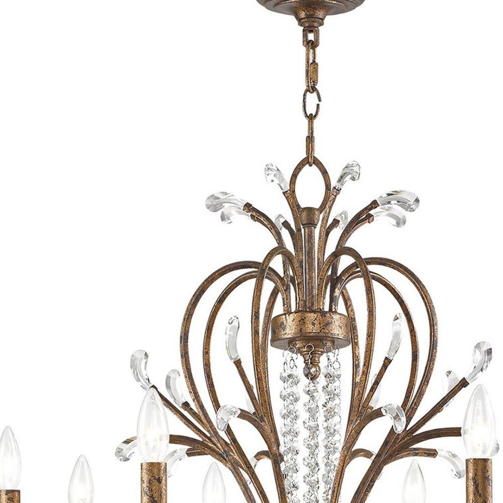 Bronze Eight Light Metal Dimmable Chandelier With Shades