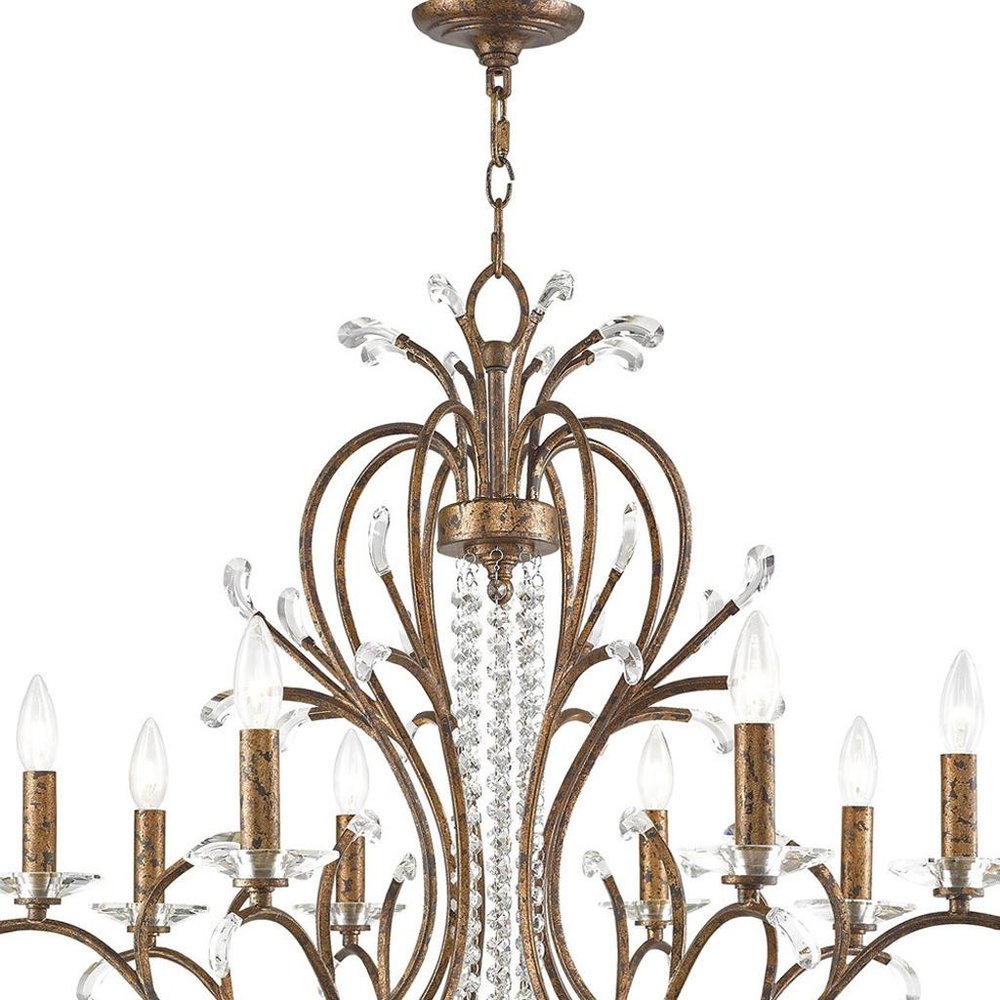 Bronze Eight Light Metal Dimmable Chandelier With Shades