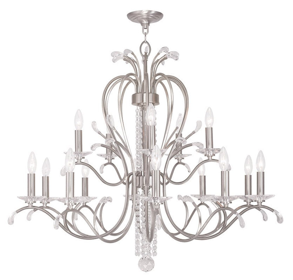 Nickel And Clear Multi Light Metal Dimmable Chandelier With Shades