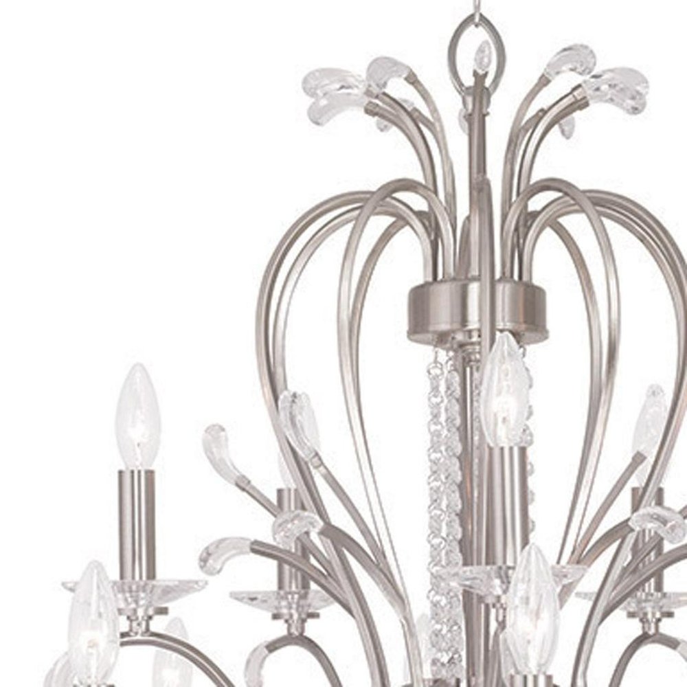 Nickel And Clear Multi Light Metal Dimmable Chandelier With Shades