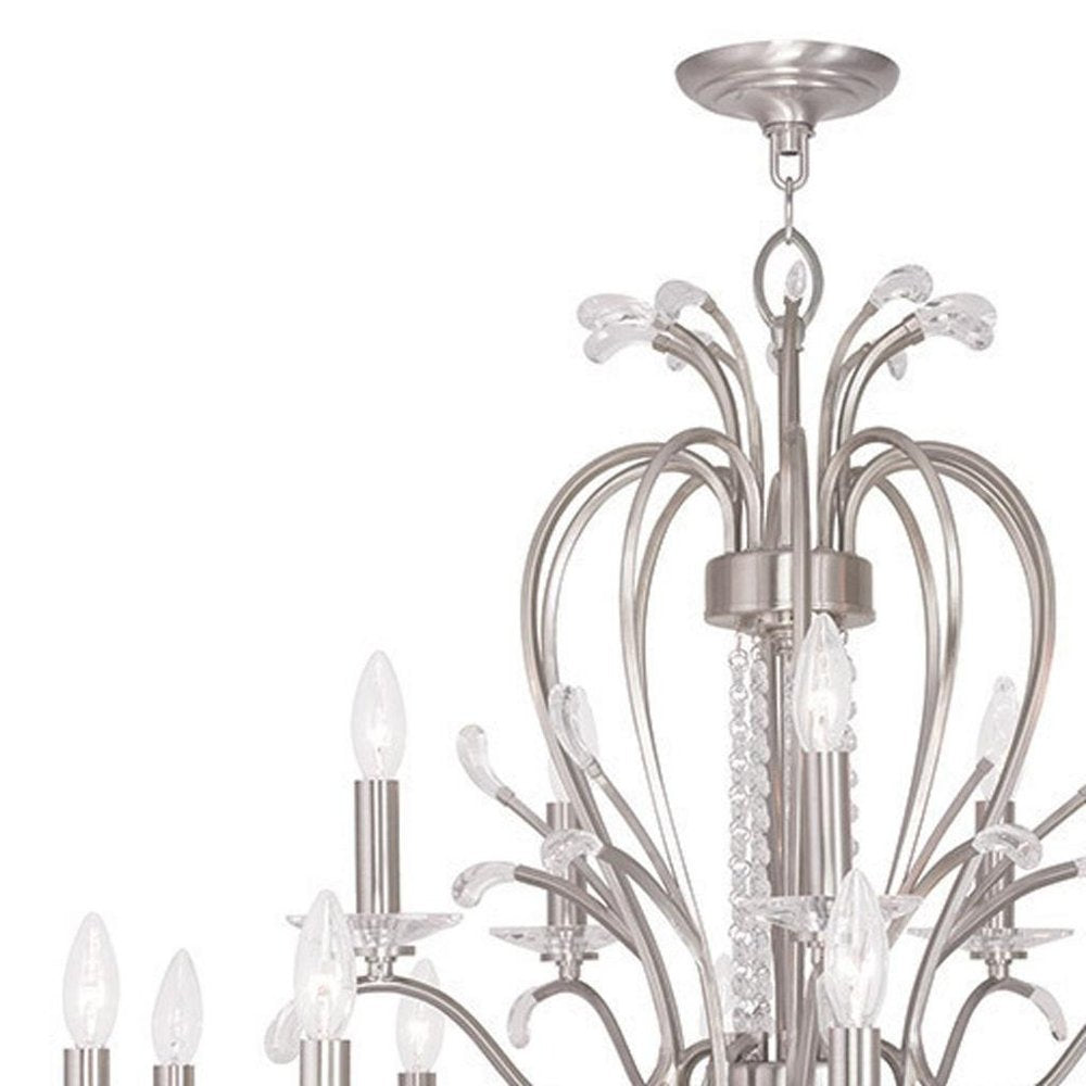 Nickel And Clear Multi Light Metal Dimmable Chandelier With Shades