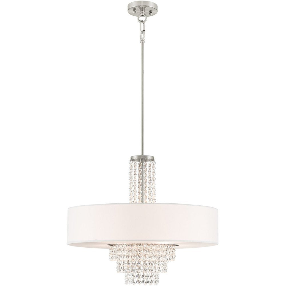Nickel Five Light Metal Dimmable Chandelier With Shades
