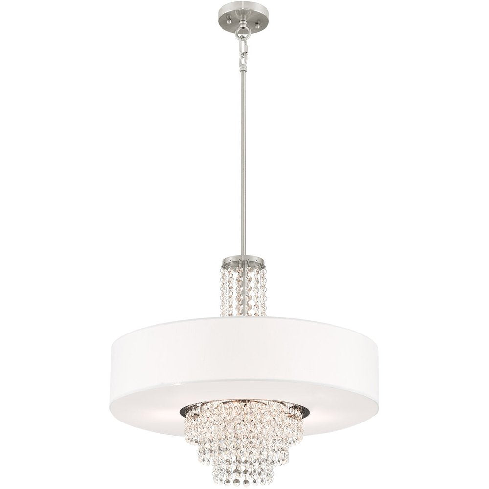 Nickel Five Light Metal Dimmable Chandelier With Shades