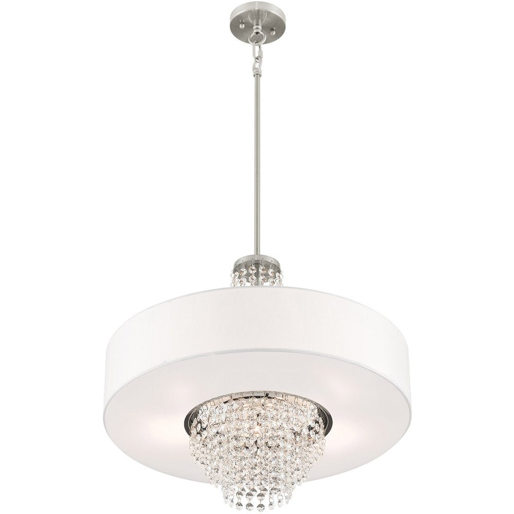 Nickel Five Light Metal Dimmable Chandelier With Shades