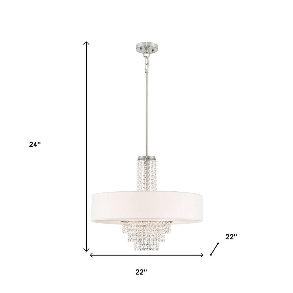 Nickel Five Light Metal Dimmable Chandelier With Shades