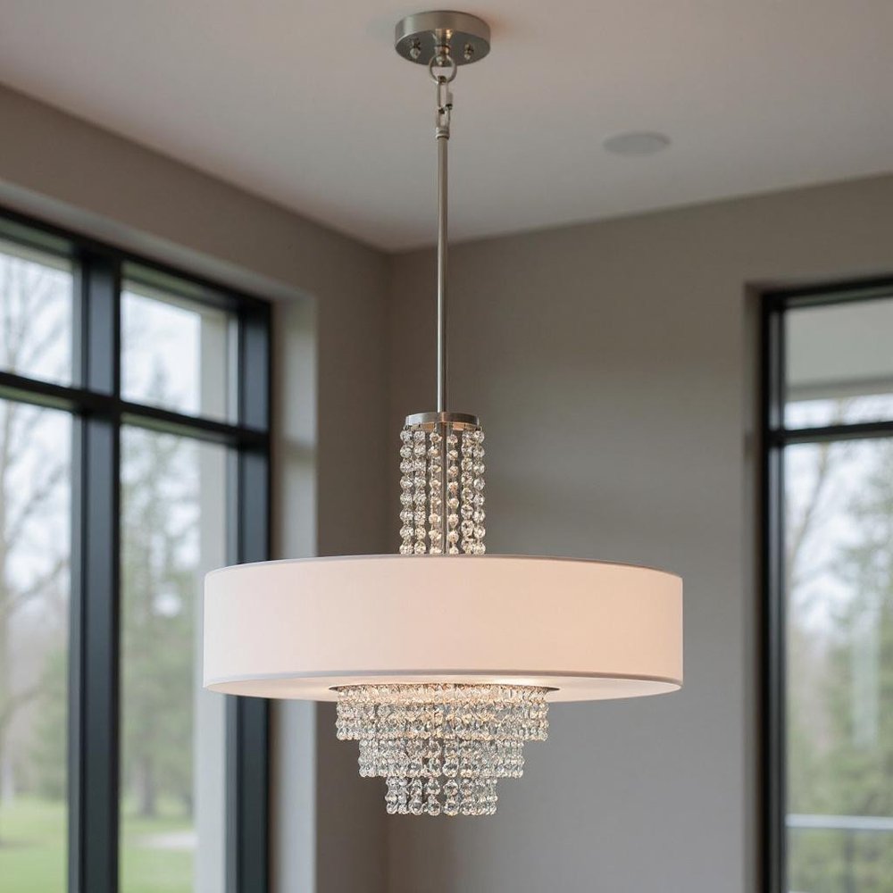 Nickel Five Light Metal Dimmable Chandelier With Shades