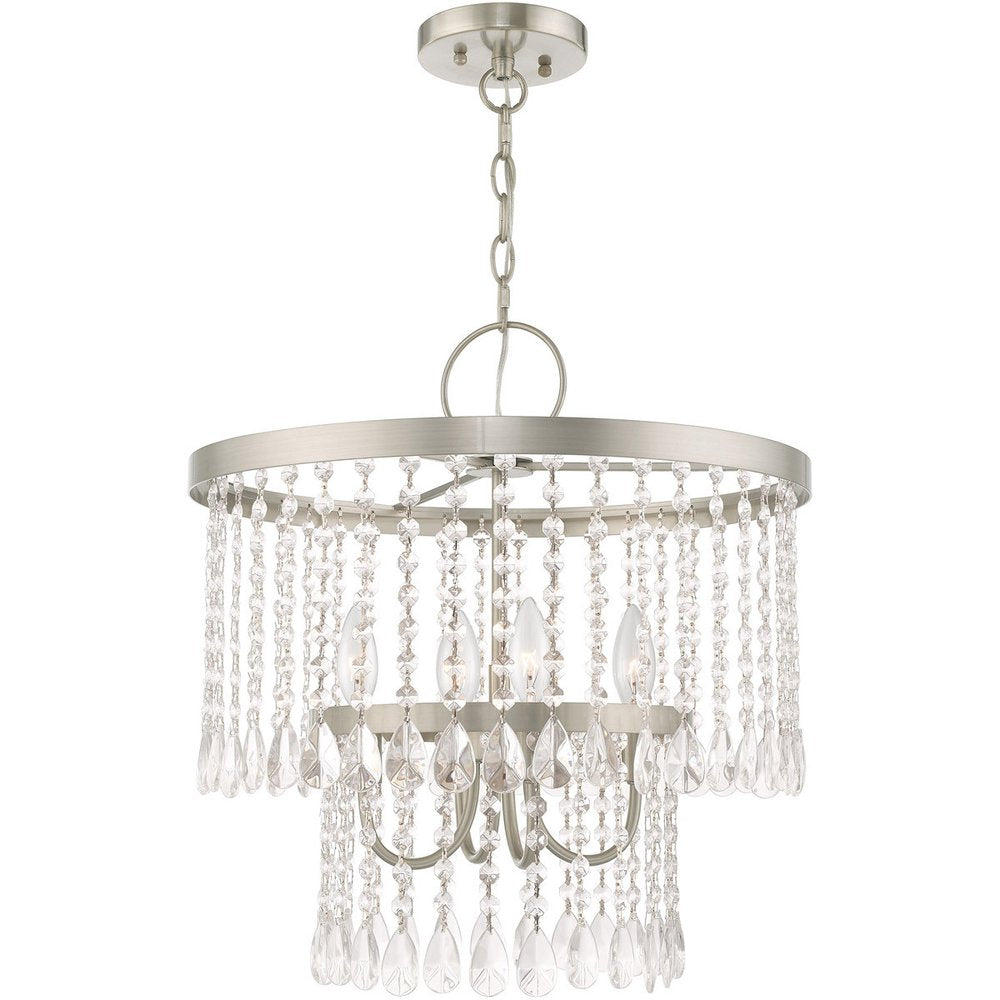 Nickel Four Light Metal Dimmable Chandelier With Shades