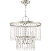 Nickel Four Light Metal Dimmable Chandelier With Shades