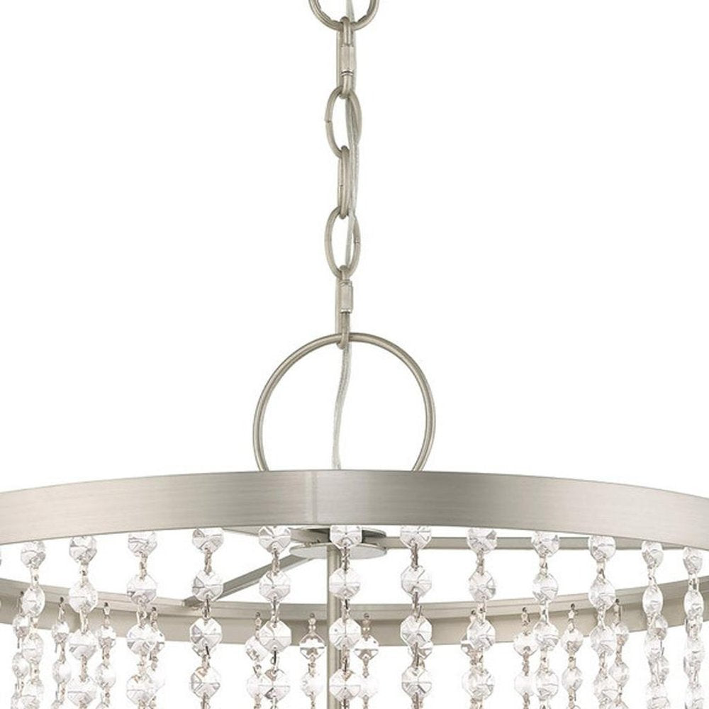 Nickel Four Light Metal Dimmable Chandelier With Shades