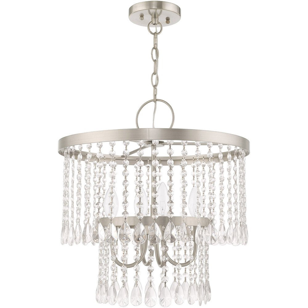 Nickel Four Light Metal Dimmable Chandelier With Shades
