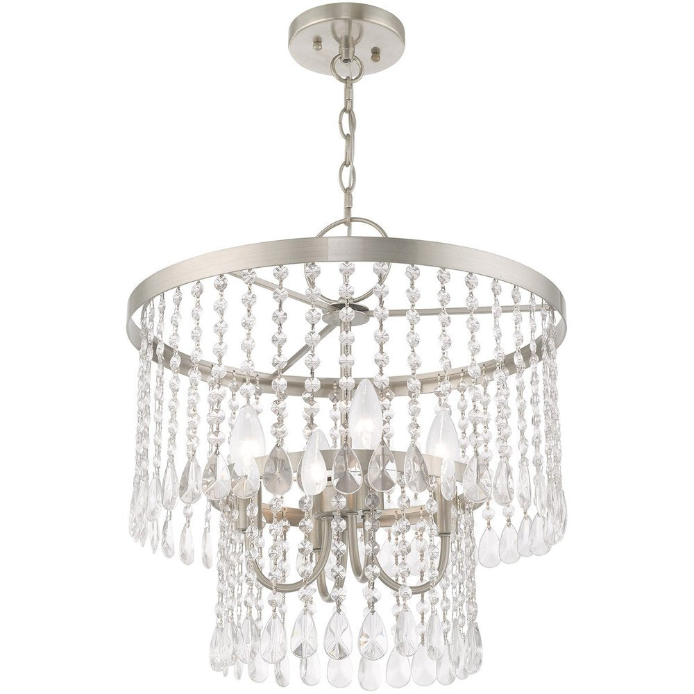 Nickel Four Light Metal Dimmable Chandelier With Shades