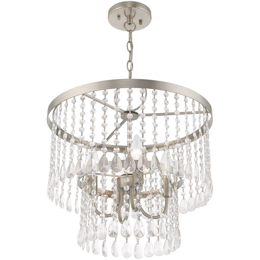 Nickel Four Light Metal Dimmable Chandelier With Shades