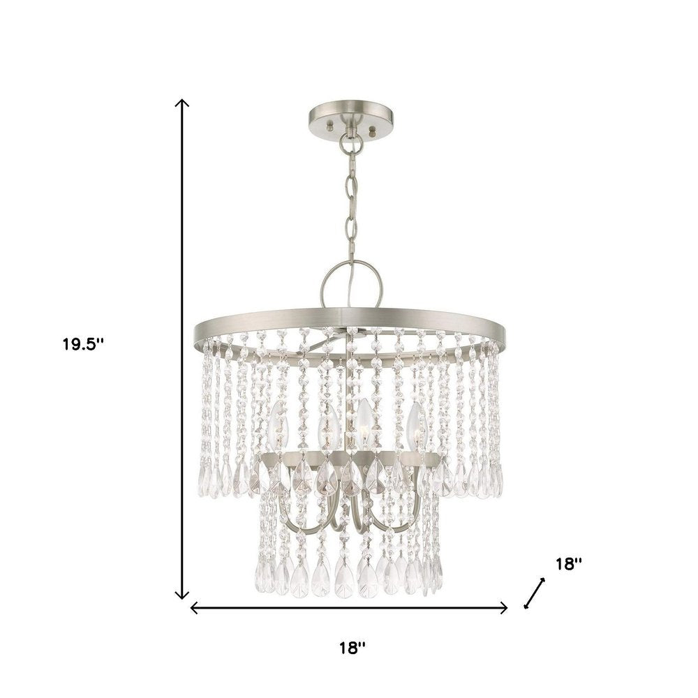 Nickel Four Light Metal Dimmable Chandelier With Shades