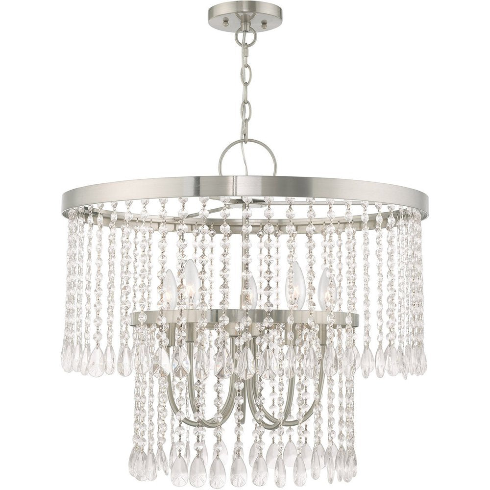 Nickel Five Light Metal Dimmable Chandelier With Shades