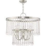 Nickel Five Light Metal Dimmable Chandelier With Shades