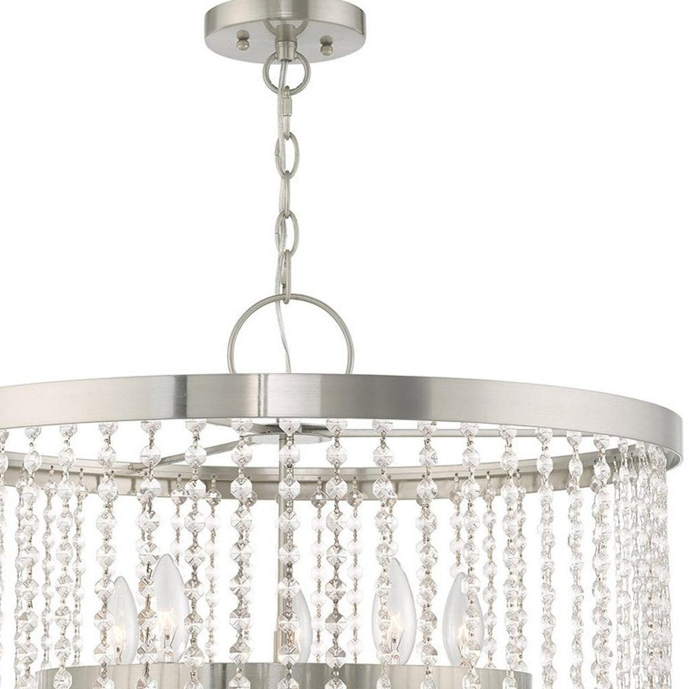 Nickel Five Light Metal Dimmable Chandelier With Shades