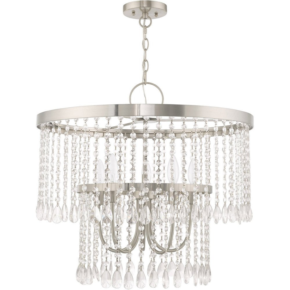 Nickel Five Light Metal Dimmable Chandelier With Shades