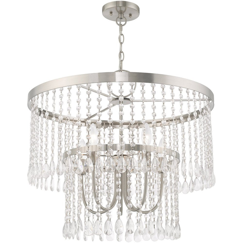 Nickel Five Light Metal Dimmable Chandelier With Shades