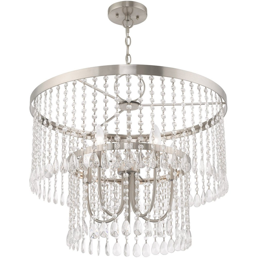 Nickel Five Light Metal Dimmable Chandelier With Shades
