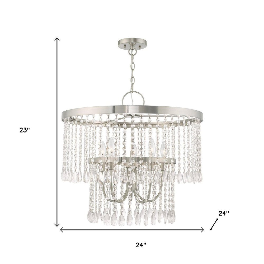 Nickel Five Light Metal Dimmable Chandelier With Shades
