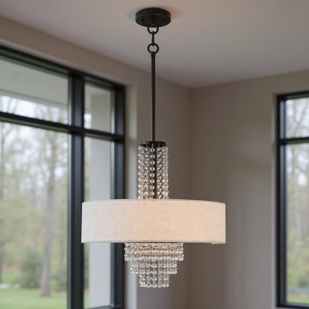 Bronze Four Light Metal Dimmable Chandelier With Shades