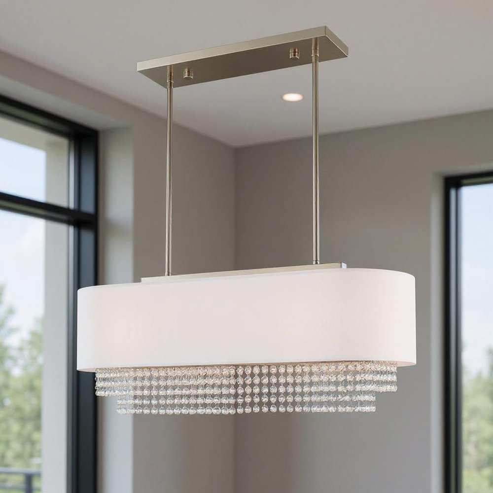 Nickel Three Light Metal Dimmable Chandelier With Shades