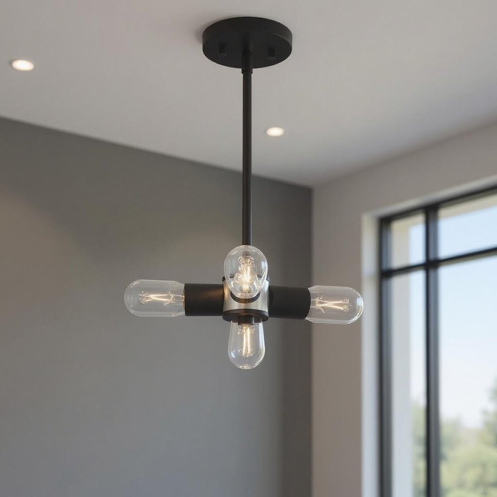 Black Three Light Metal Dimmable Chandelier With Shades