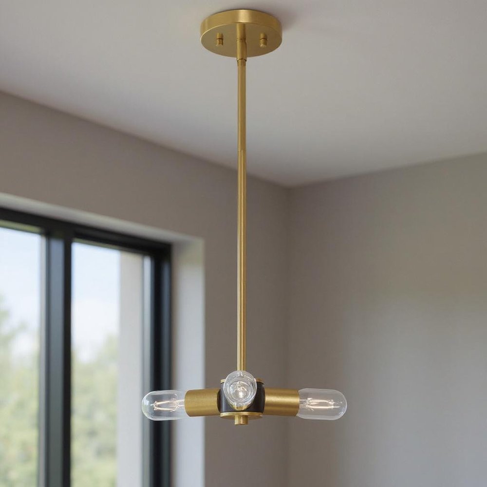 Brass Three Light Metal Dimmable Chandelier With Shades