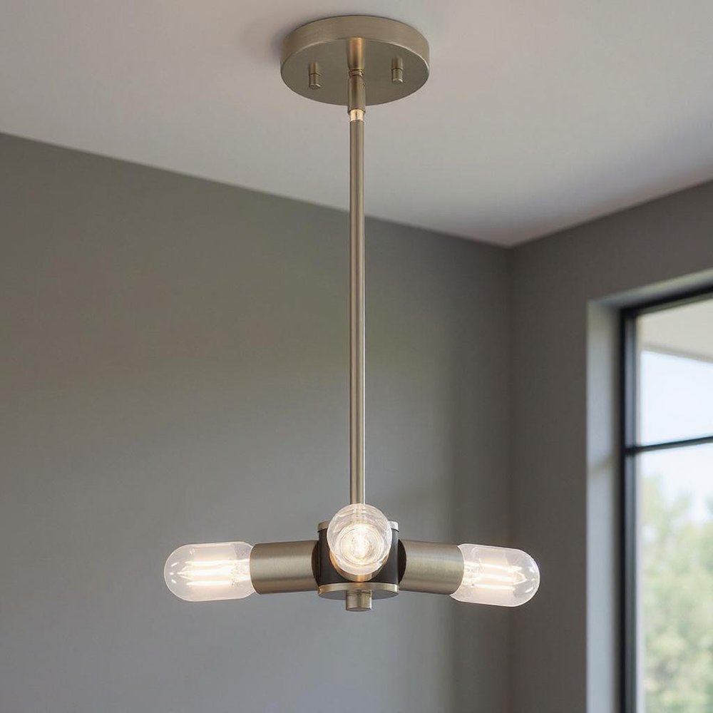 Nickel Three Light Metal Dimmable Chandelier With Shades
