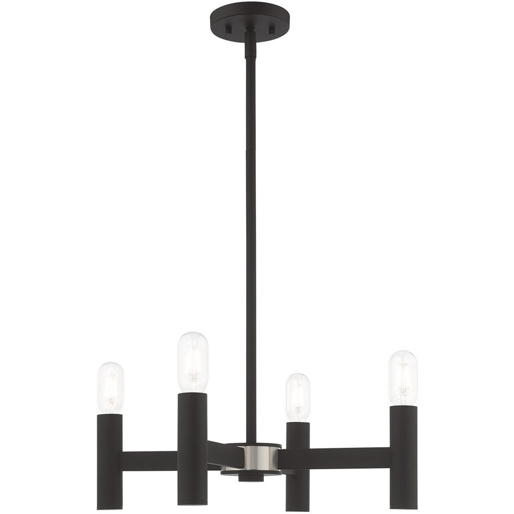 Black Four Light Metal Dimmable Chandelier With Shades