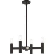 Black Four Light Metal Dimmable Chandelier With Shades