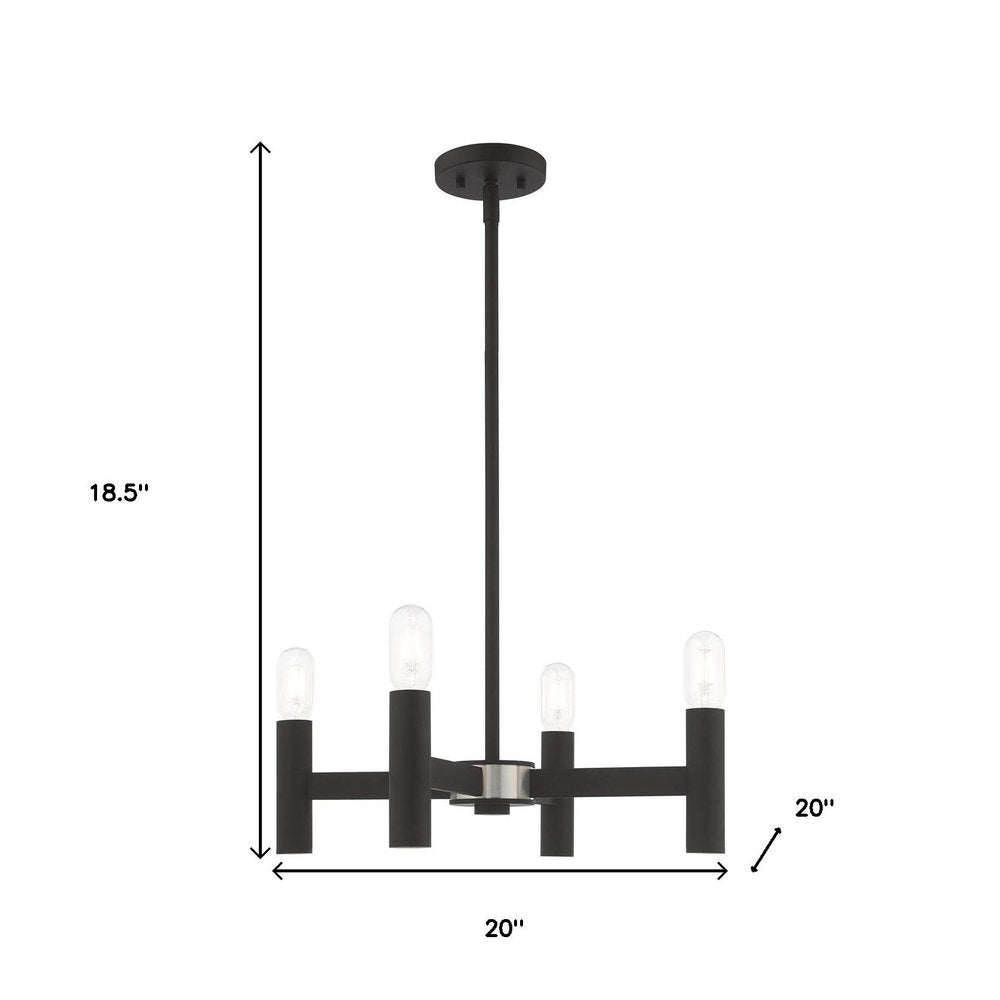 Black Four Light Metal Dimmable Chandelier With Shades
