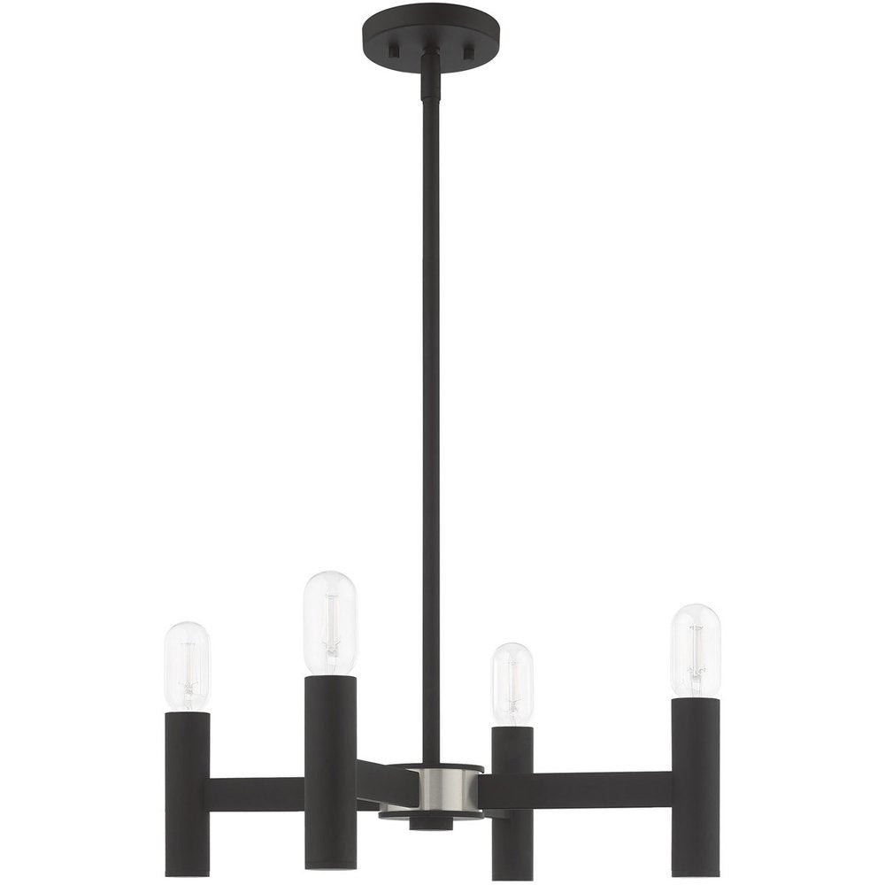 Black Four Light Metal Dimmable Chandelier With Shades