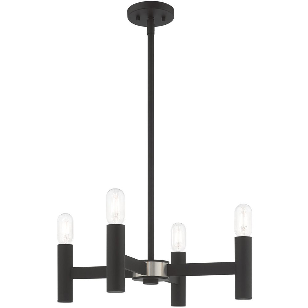 Black Four Light Metal Dimmable Chandelier With Shades
